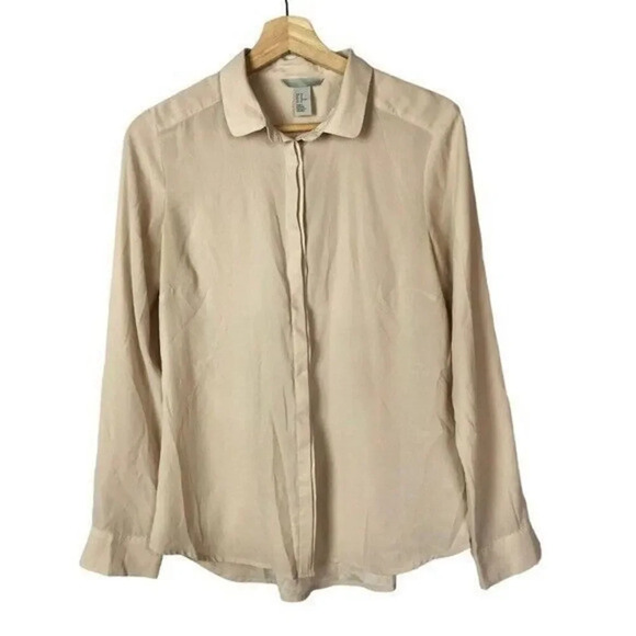 H&M Beige Long Sleeve Button Down 10 - Picture 1 of 3